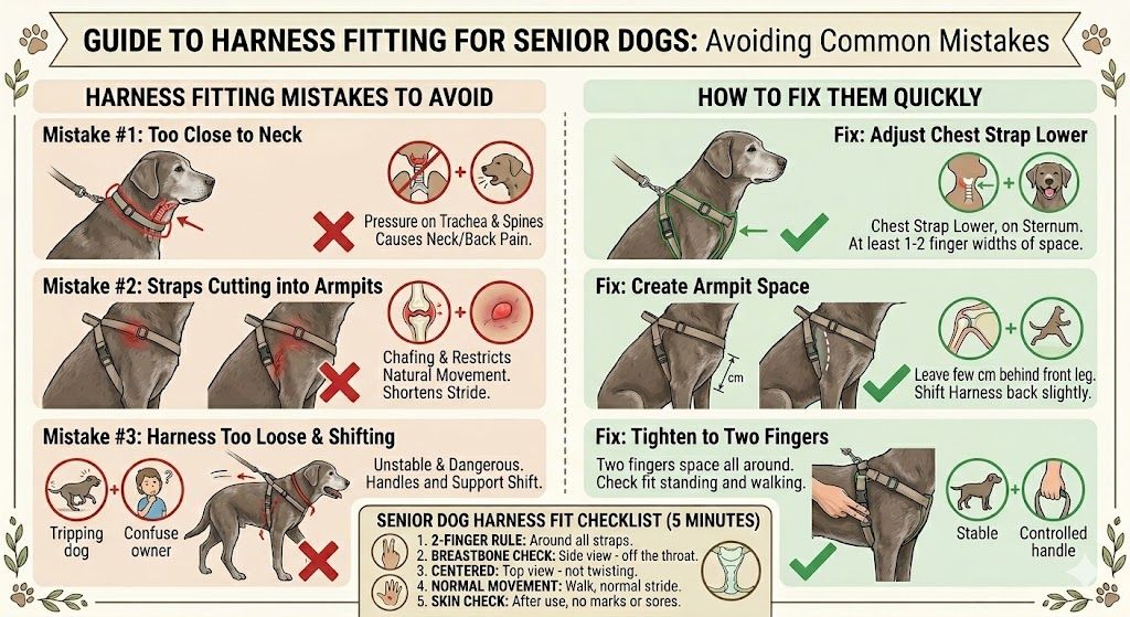 infograpic Harness Fitting Mistakes That Can Hurt Senior Dogs and how to fix them
